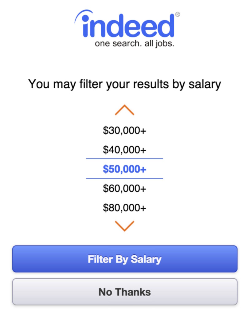 Indeed University filter by salary