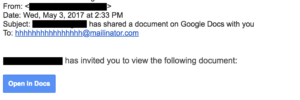 Google docs phishing attempt