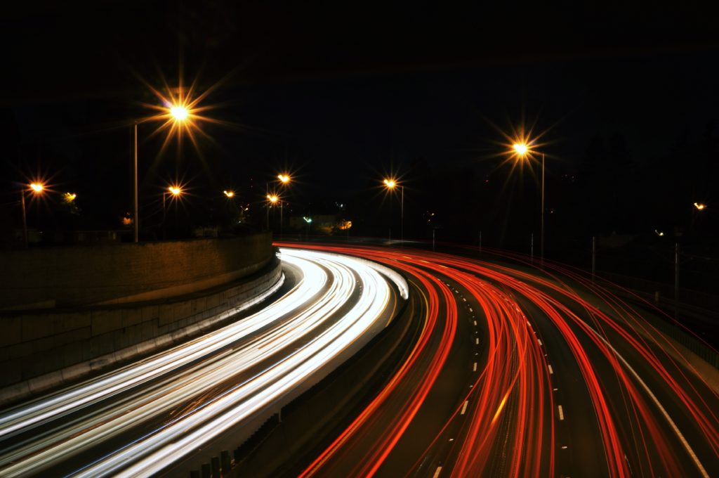 Photo of highway at night