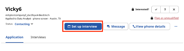 Set up interview button on the employer dashboard